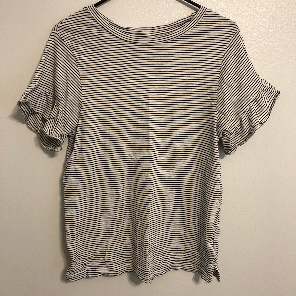 Striped T-Shirt With Ruffled Sleeve